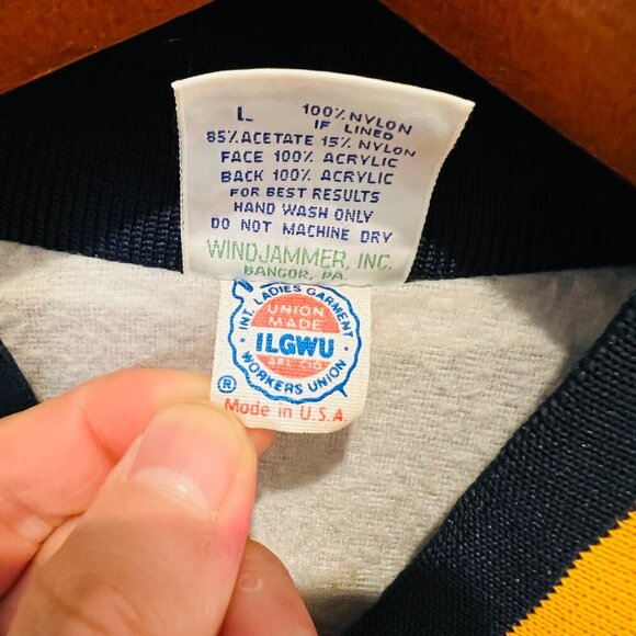 1960's 70s Camp Canadensis ILGWU Satin Varsity Jacket Men's L Navy Yellow - Picture 14 of 16